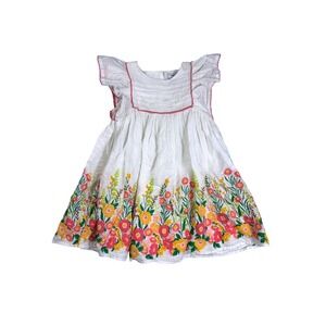 Haute Hippie Floral Dress Ruffle Sleeves in White‎ Girls Size 4T